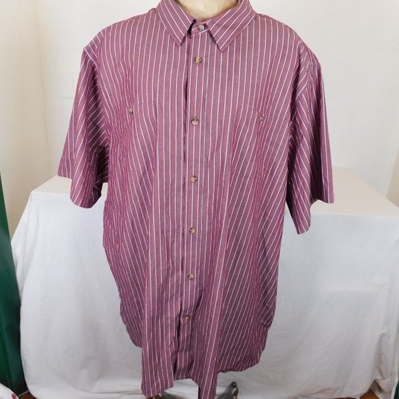KINGSIZE Other - King Size Stripe Short Sleeve Sport Shirt 4XL Tall Burgundy Black White Pockets